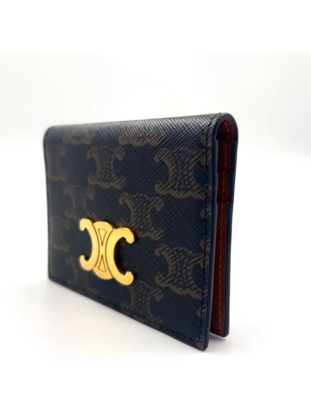 Celine Bifold Triomphe Leather Brown Light Card Case Gold
